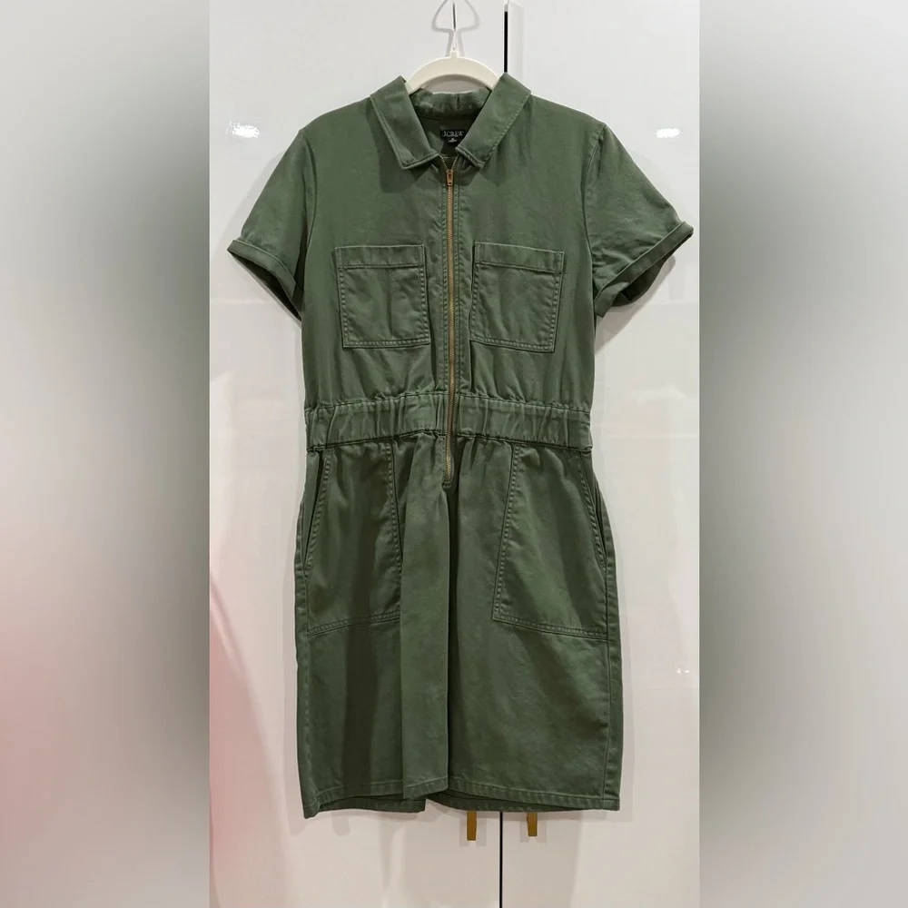 J. Crew Olive Green Zip-Front Utility Mini Dress